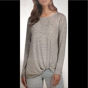 New-max & Mia Gray/White Cozy Super Soft Long Sleeve Front Side Twist Top SZ SM